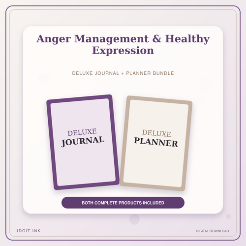 Idgit Ink Anger Management & Healthy Expression deluxe journal and planner bundle — primary bundle cover showing both deluxe products