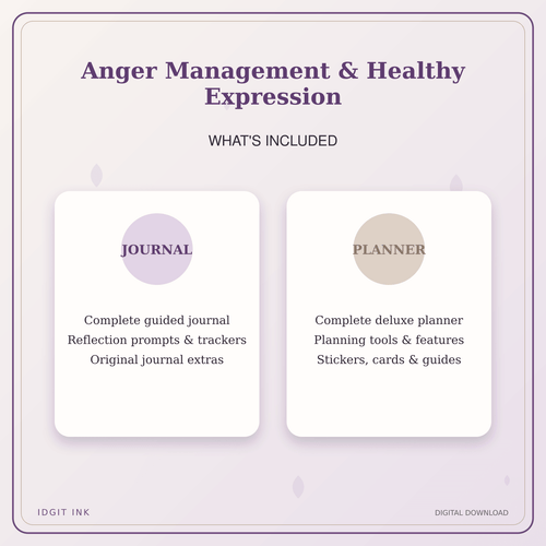 Idgit Ink Anger Management & Healthy Expression deluxe journal and planner bundle — complete journal and planner bundle contents