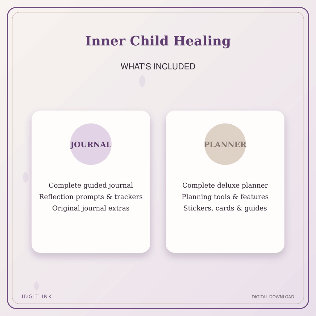 Idgit Ink Inner Child Healing deluxe journal and planner bundle — complete journal and planner bundle contents