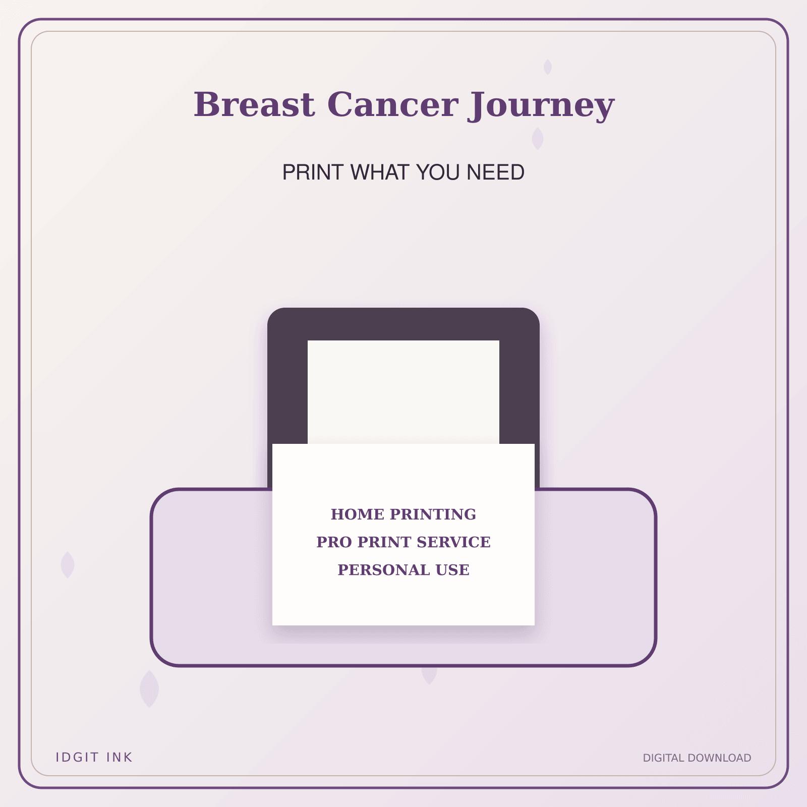 Idgit Ink Breast Cancer Journey deluxe journal and planner bundle — home and professional printing information