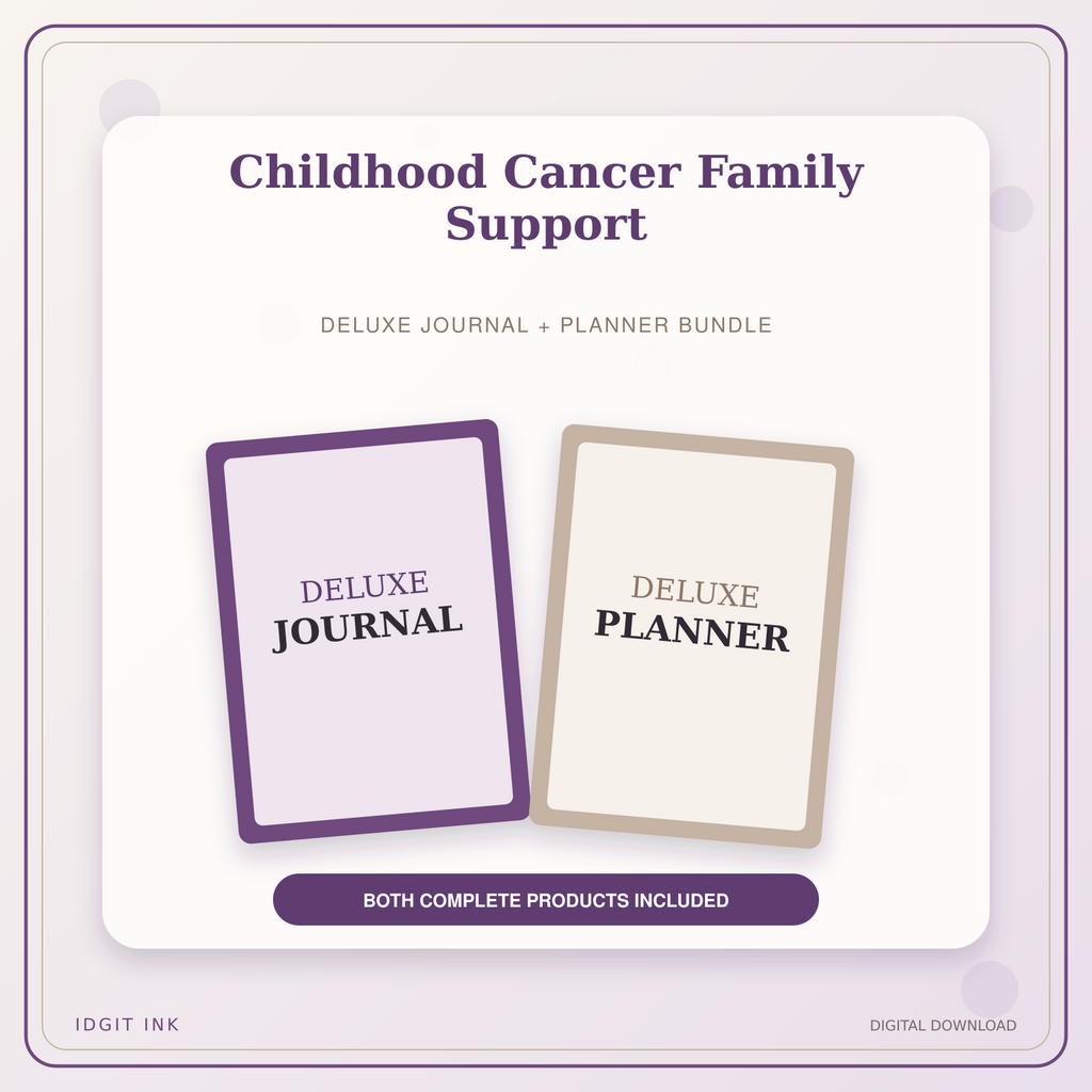 Idgit Ink Childhood Cancer Family Support deluxe journal and planner bundle — primary bundle cover showing both deluxe products