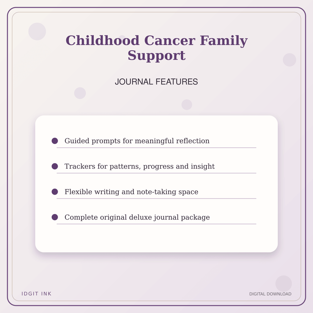 Idgit Ink Childhood Cancer Family Support deluxe journal and planner bundle — journal prompts and reflection features