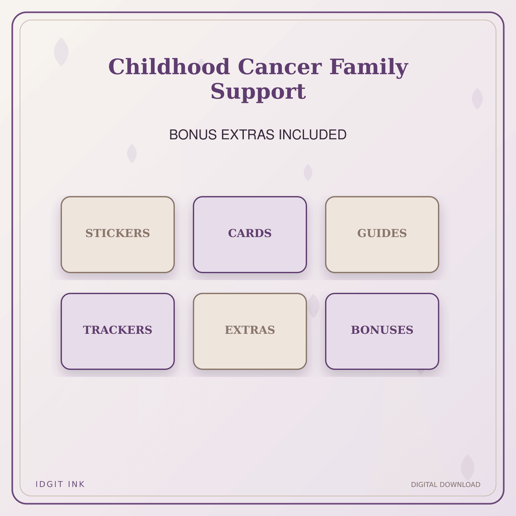 Idgit Ink Childhood Cancer Family Support deluxe journal and planner bundle — included digital stickers and cards