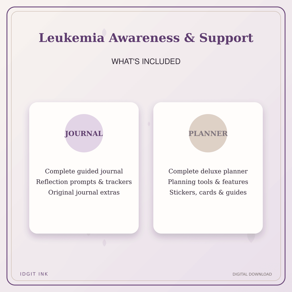 Idgit Ink Leukemia Awareness & Support deluxe journal and planner bundle — complete journal and planner bundle contents