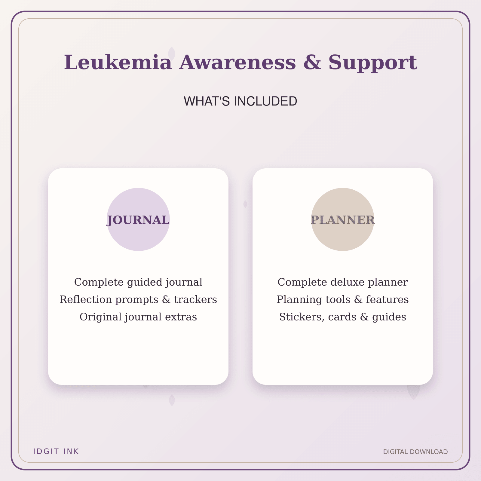 Idgit Ink Leukemia Awareness & Support deluxe journal and planner bundle — complete journal and planner bundle contents