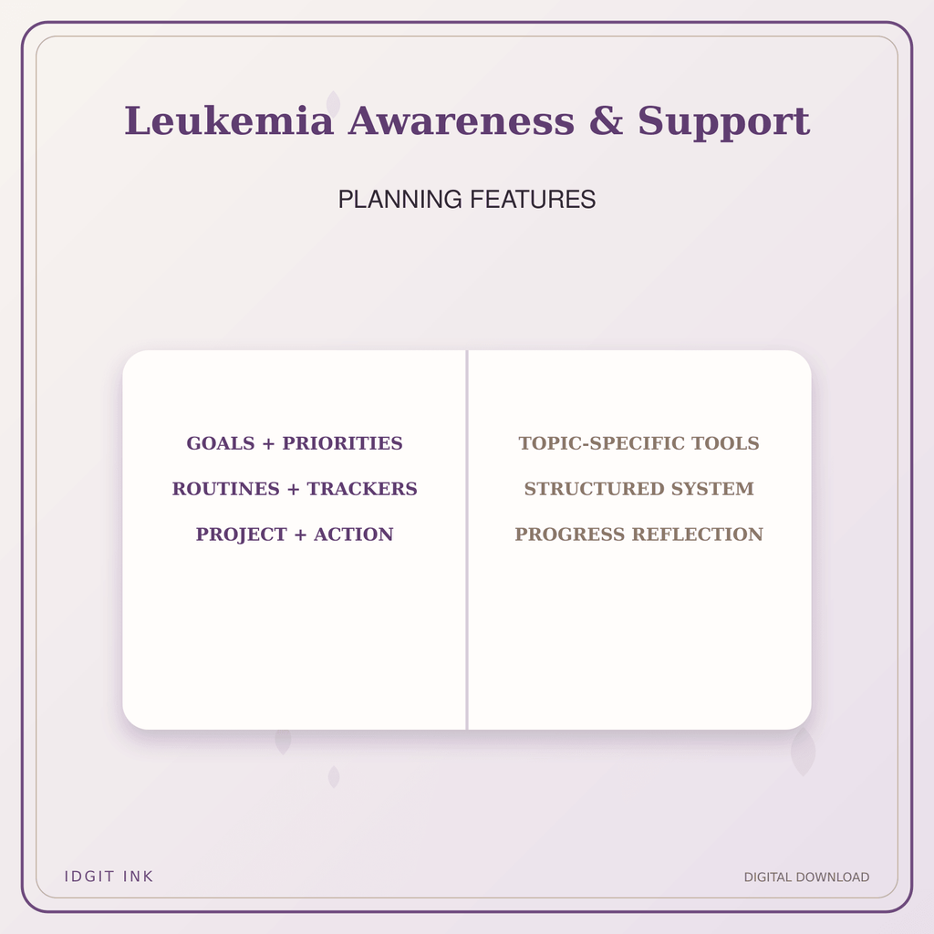 Idgit Ink Leukemia Awareness & Support deluxe journal and planner bundle — planner organization and planning features