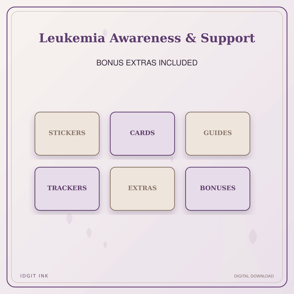 Idgit Ink Leukemia Awareness & Support deluxe journal and planner bundle — included digital stickers and cards