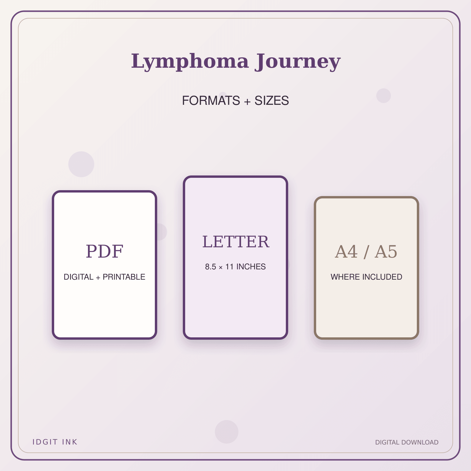 Idgit Ink Lymphoma Journey deluxe journal and planner bundle — digital formats and available page sizes