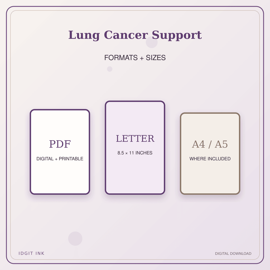 Idgit Ink Lung Cancer Support deluxe journal and planner bundle — digital formats and available page sizes