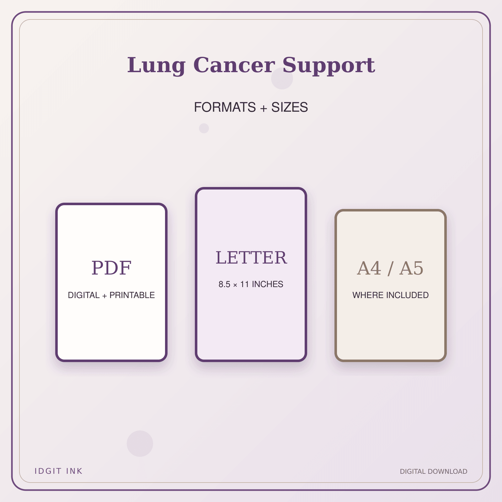 Idgit Ink Lung Cancer Support deluxe journal and planner bundle — digital formats and available page sizes
