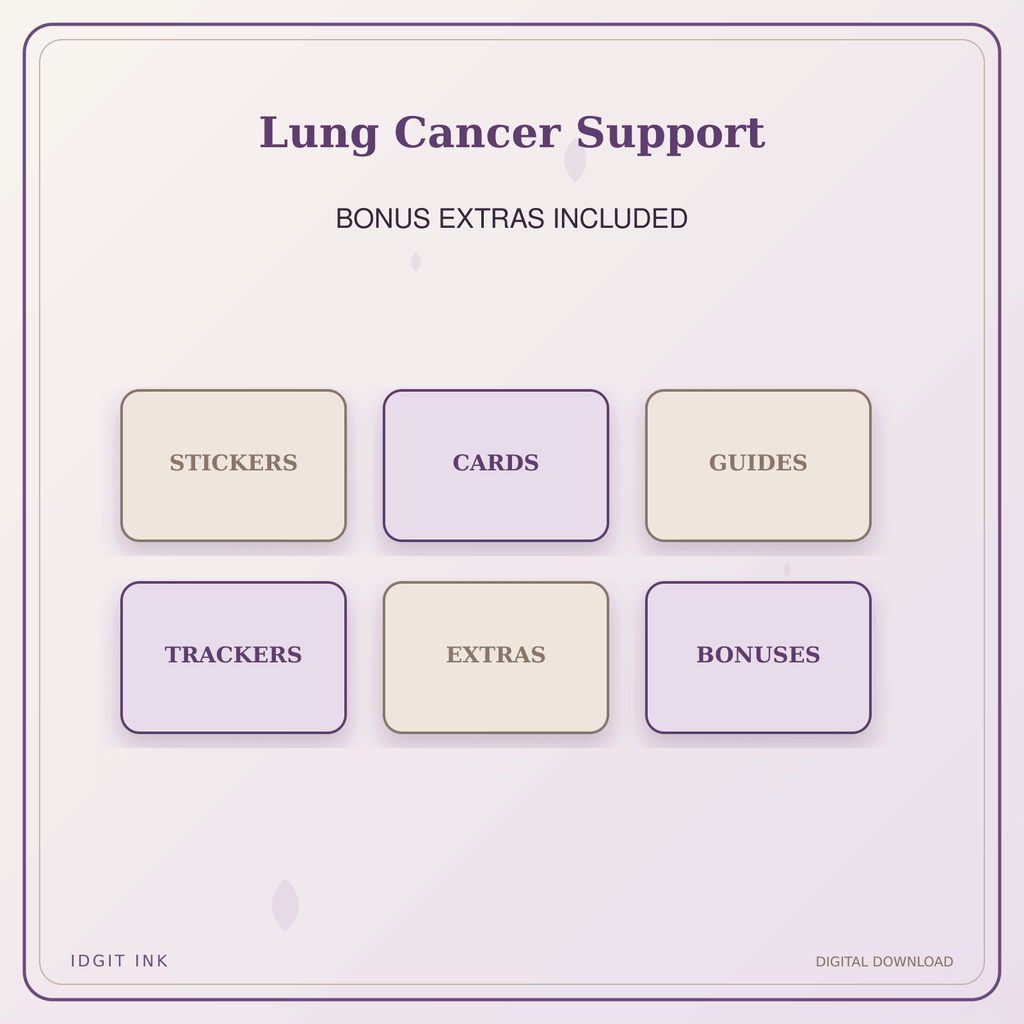 Idgit Ink Lung Cancer Support deluxe journal and planner bundle — included digital stickers and cards