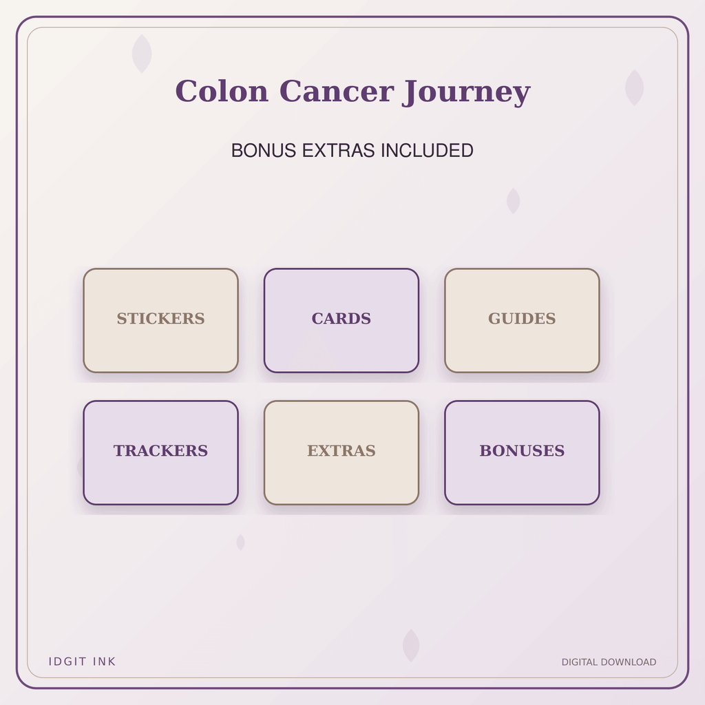 Idgit Ink Colon Cancer Journey deluxe journal and planner bundle — included digital stickers and cards