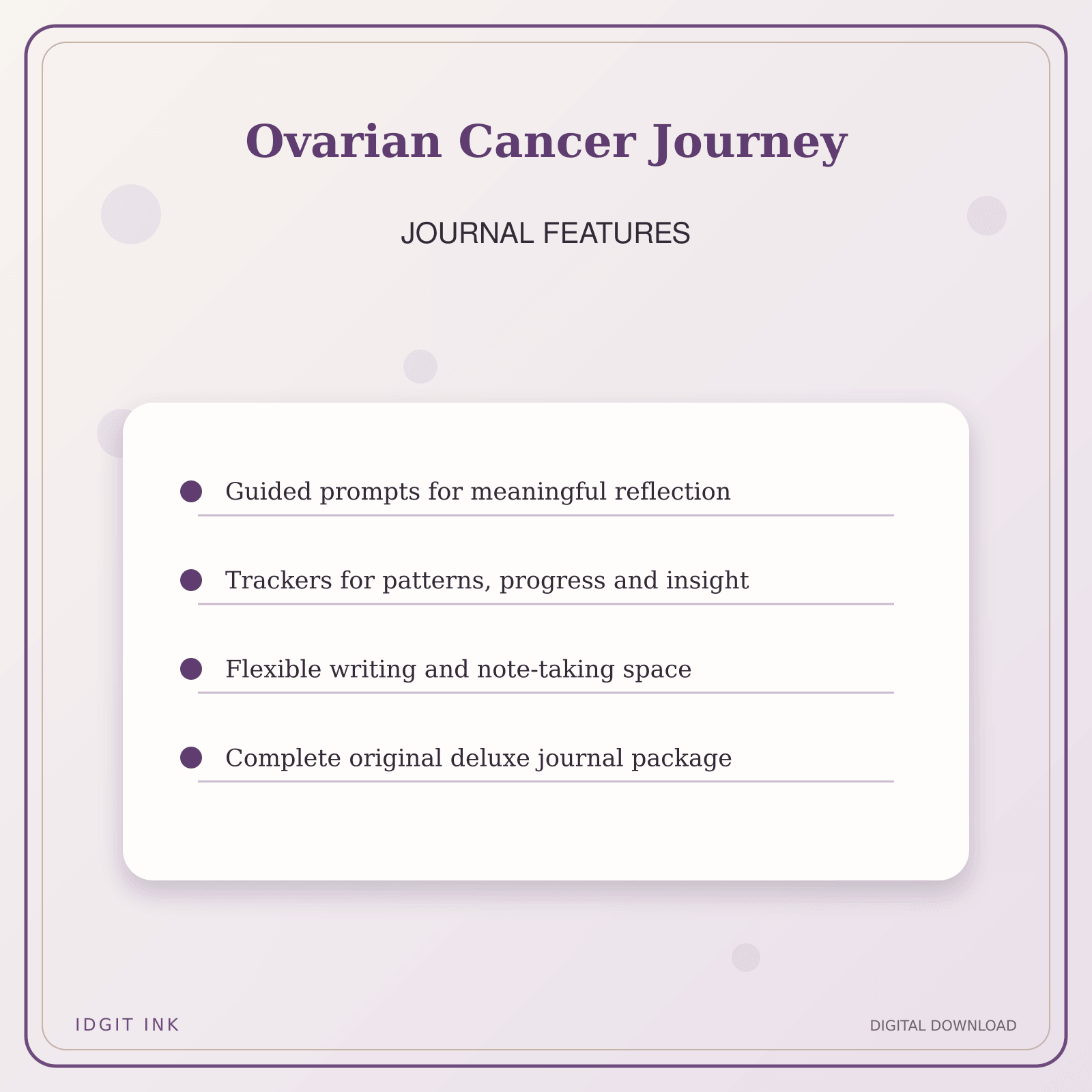 Idgit Ink Ovarian Cancer Journey deluxe journal and planner bundle — journal prompts and reflection features