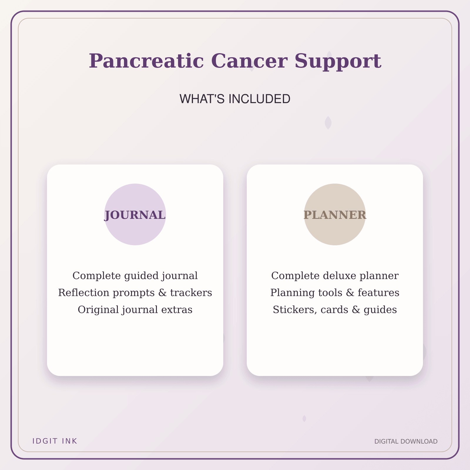 Idgit Ink Pancreatic Cancer Support deluxe journal and planner bundle — complete journal and planner bundle contents