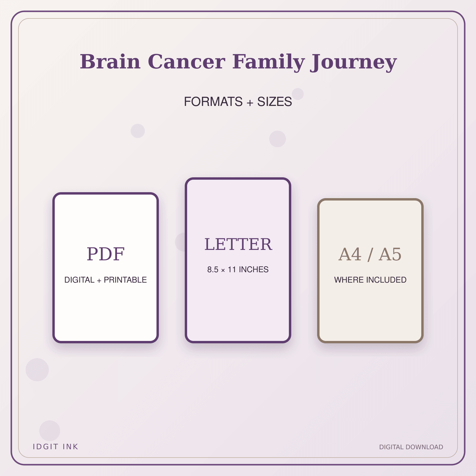 Idgit Ink Brain Cancer Family Journey deluxe journal and planner bundle — digital formats and available page sizes