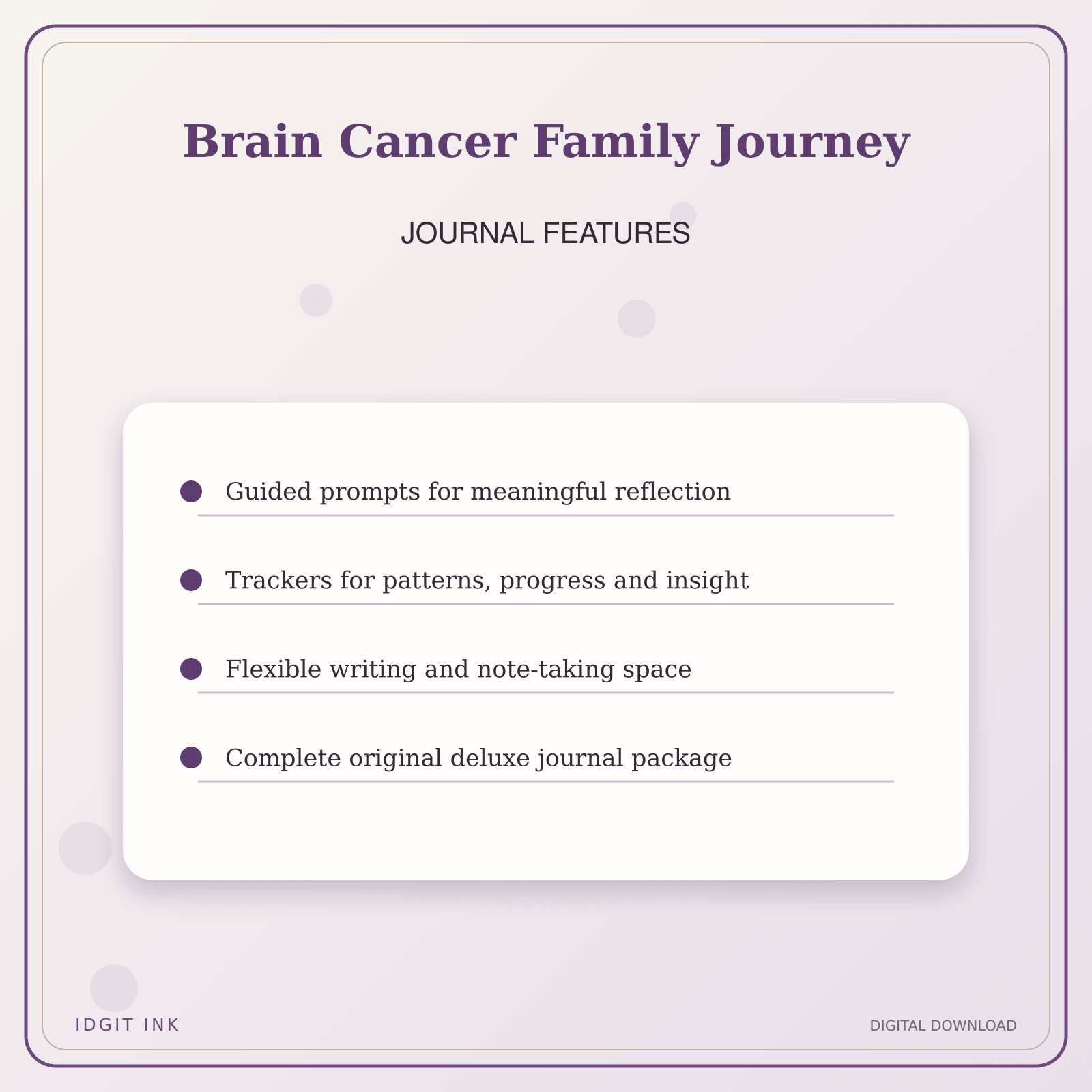 Idgit Ink Brain Cancer Family Journey deluxe journal and planner bundle — journal prompts and reflection features