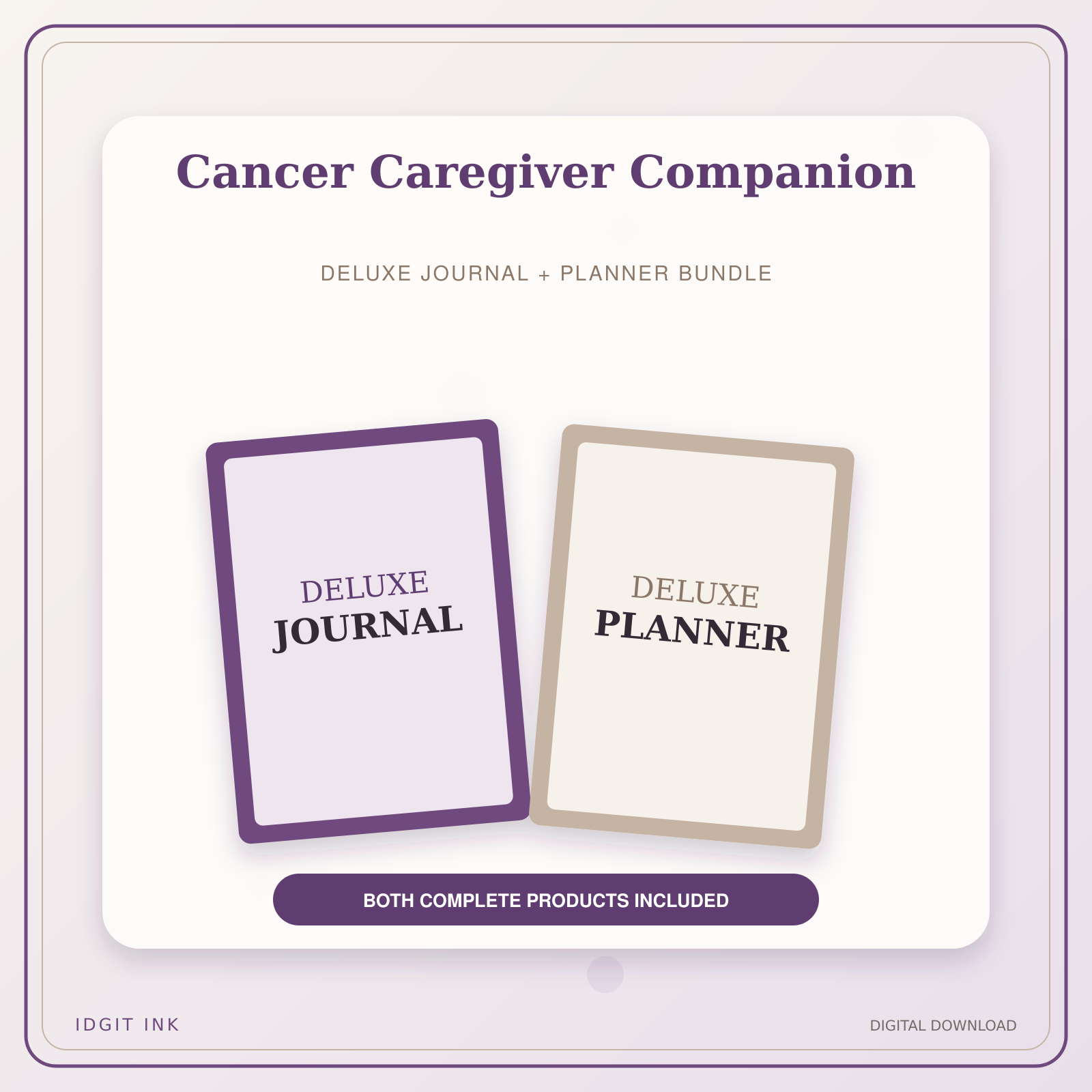Idgit Ink Cancer Caregiver Companion deluxe journal and planner bundle — primary bundle cover showing both deluxe products