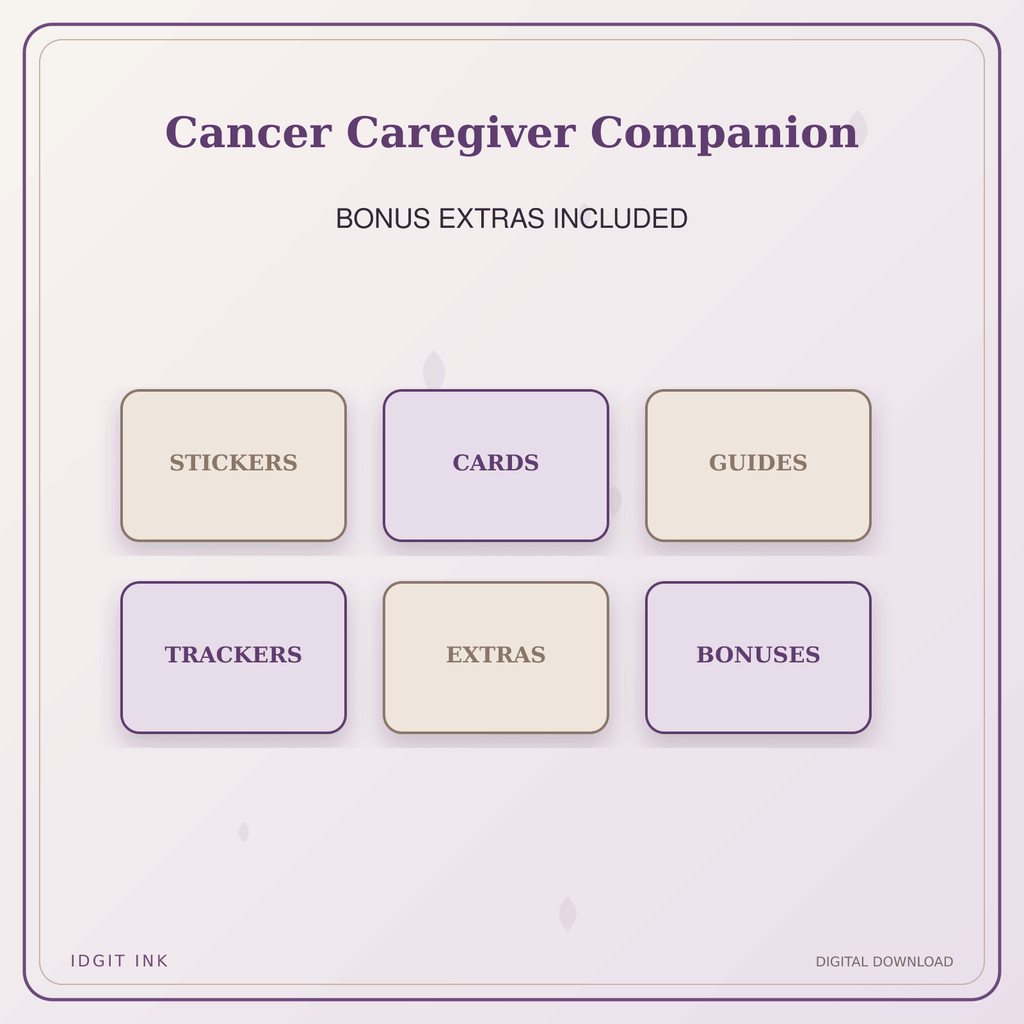 Idgit Ink Cancer Caregiver Companion deluxe journal and planner bundle — included digital stickers and cards