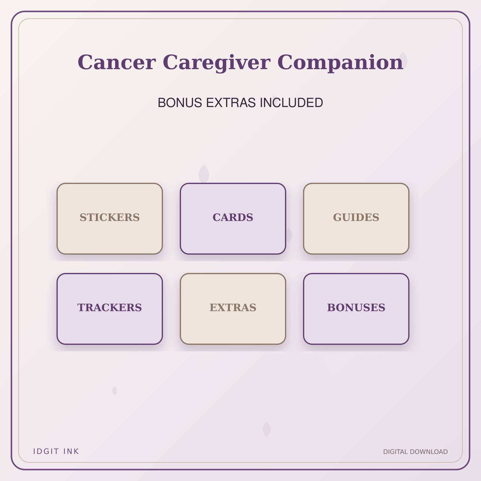 Idgit Ink Cancer Caregiver Companion deluxe journal and planner bundle — included digital stickers and cards