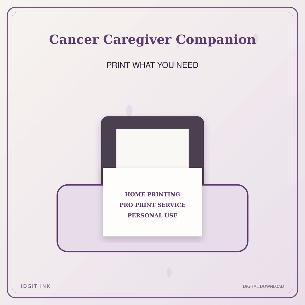Idgit Ink Cancer Caregiver Companion deluxe journal and planner bundle — home and professional printing information