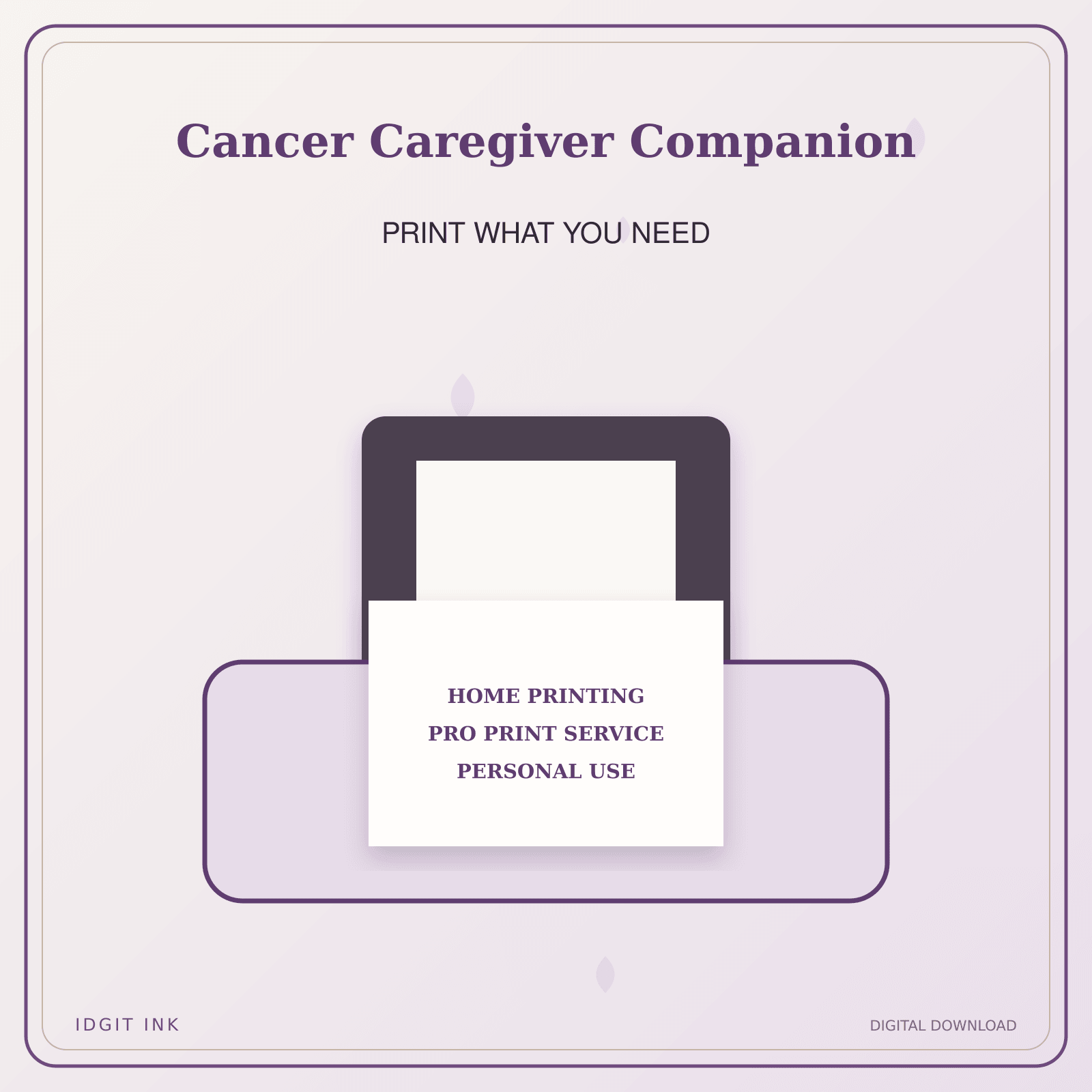 Idgit Ink Cancer Caregiver Companion deluxe journal and planner bundle — home and professional printing information