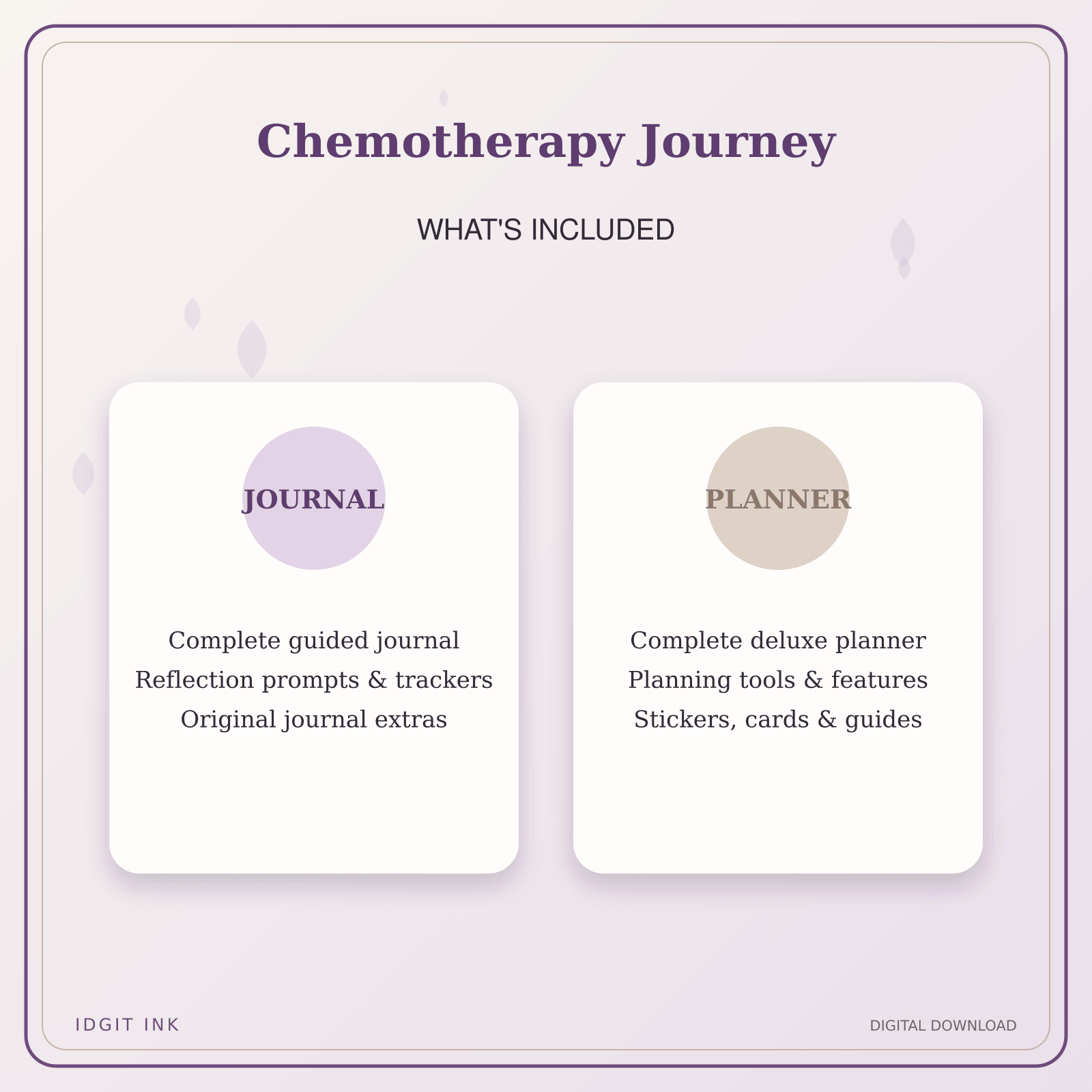 Idgit Ink Chemotherapy Journey deluxe journal and planner bundle — complete journal and planner bundle contents