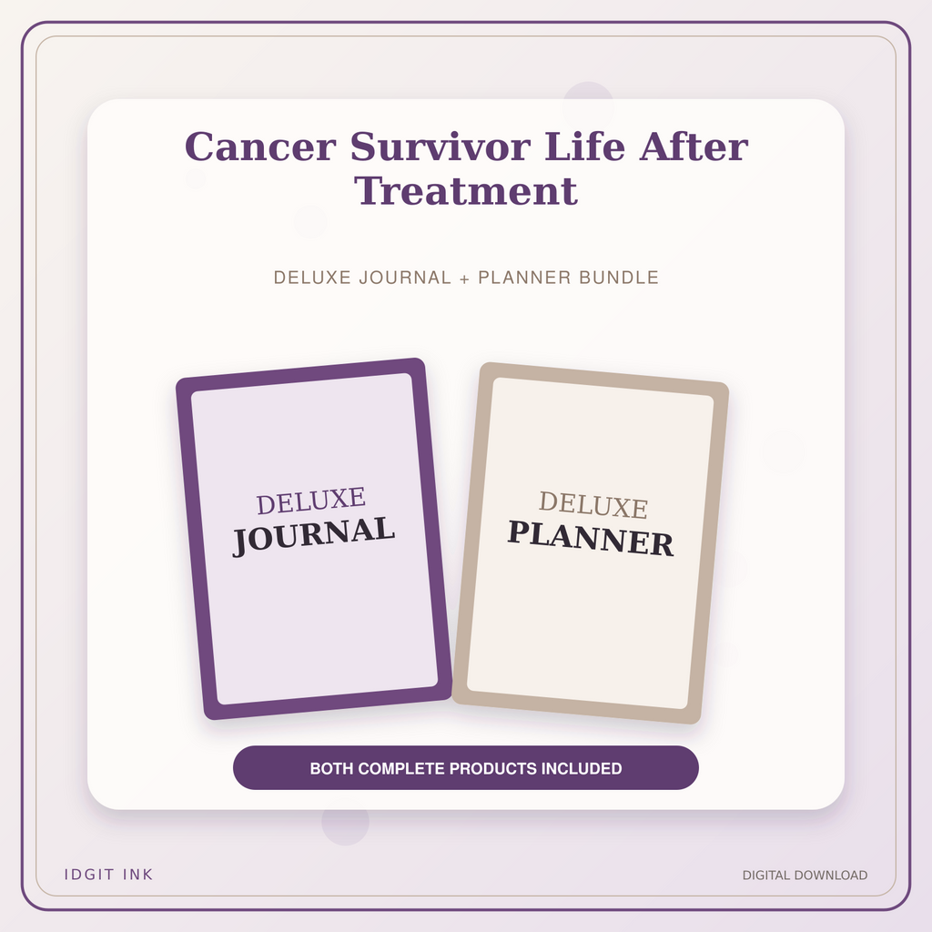 Idgit Ink Cancer Survivor Life After Treatment deluxe journal and planner bundle — primary bundle cover showing both deluxe products