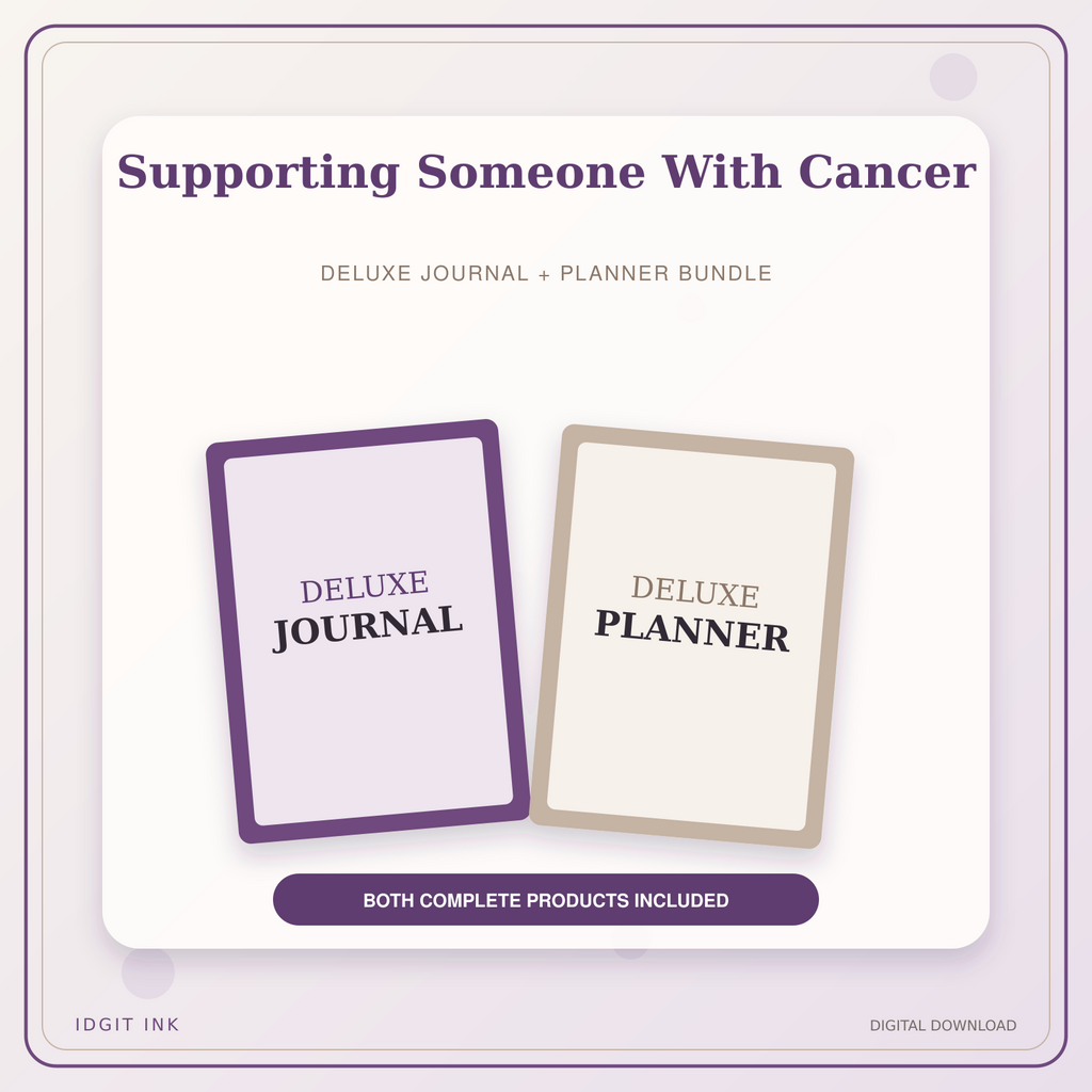 Idgit Ink Supporting Someone With Cancer deluxe journal and planner bundle — primary bundle cover showing both deluxe products