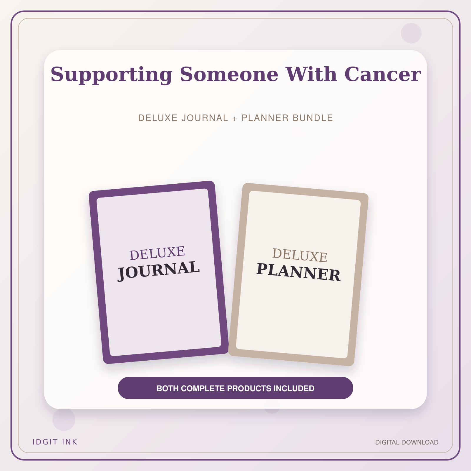 Idgit Ink Supporting Someone With Cancer deluxe journal and planner bundle — primary bundle cover showing both deluxe products