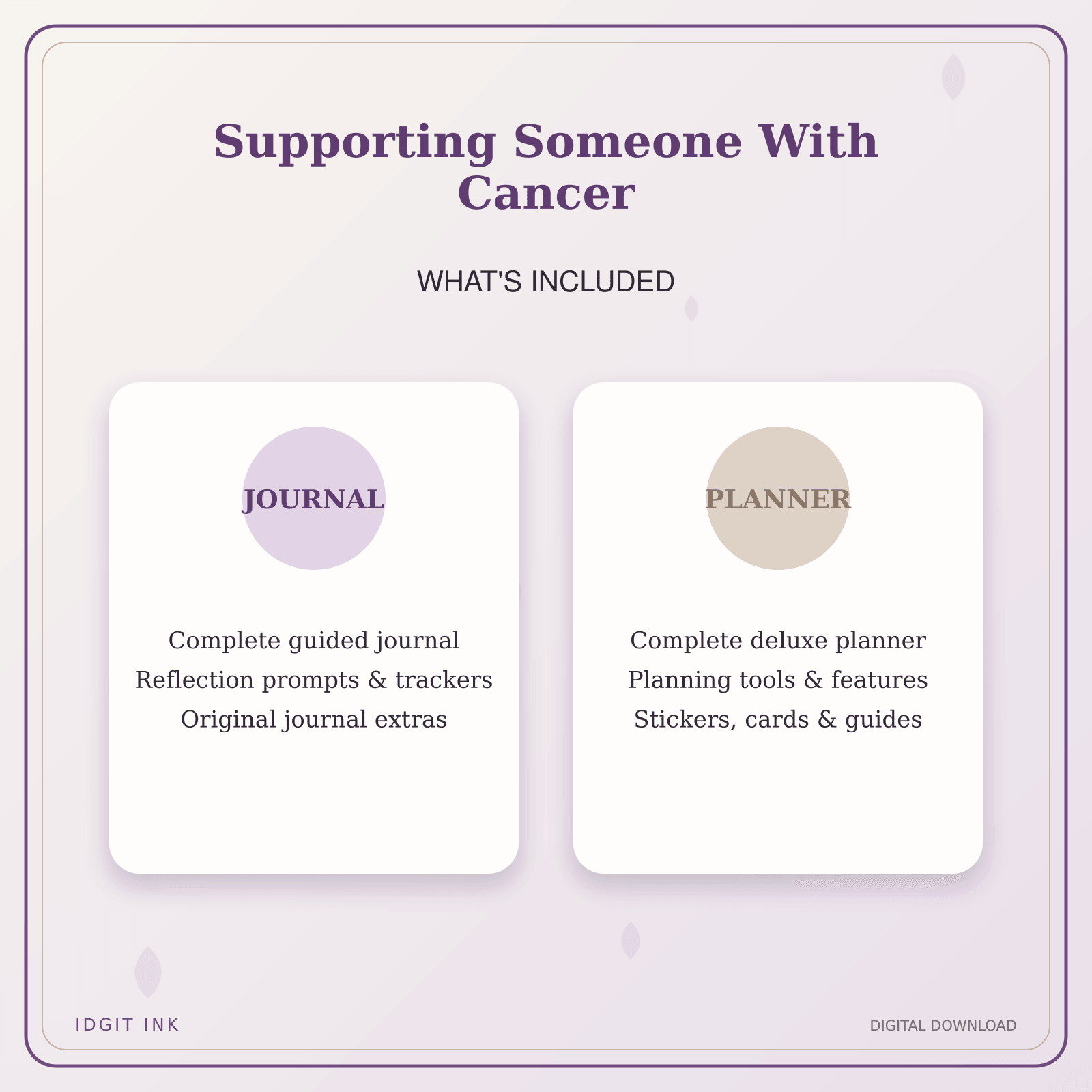 Idgit Ink Supporting Someone With Cancer deluxe journal and planner bundle — complete journal and planner bundle contents