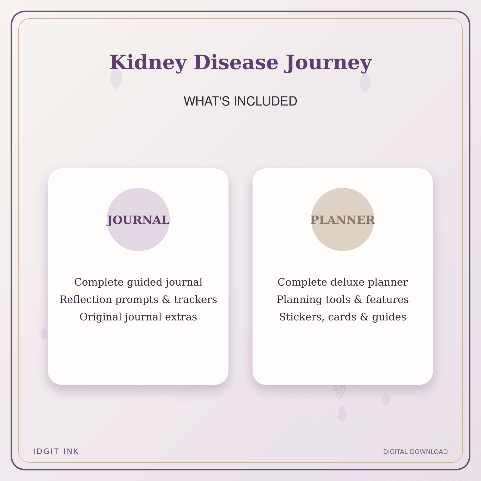 Idgit Ink Kidney Disease Journey deluxe journal and planner bundle — complete journal and planner bundle contents