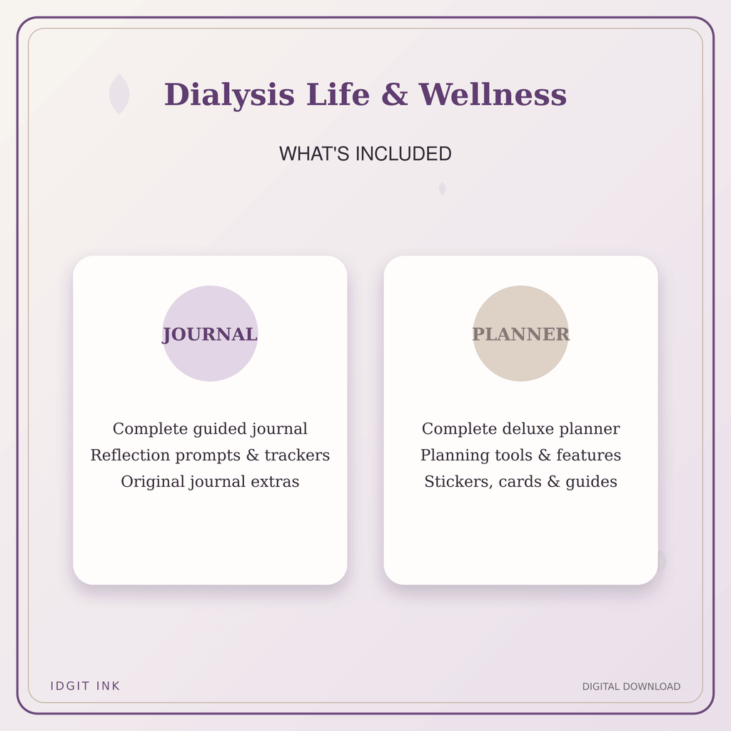 Idgit Ink Dialysis Life & Wellness deluxe journal and planner bundle — complete journal and planner bundle contents