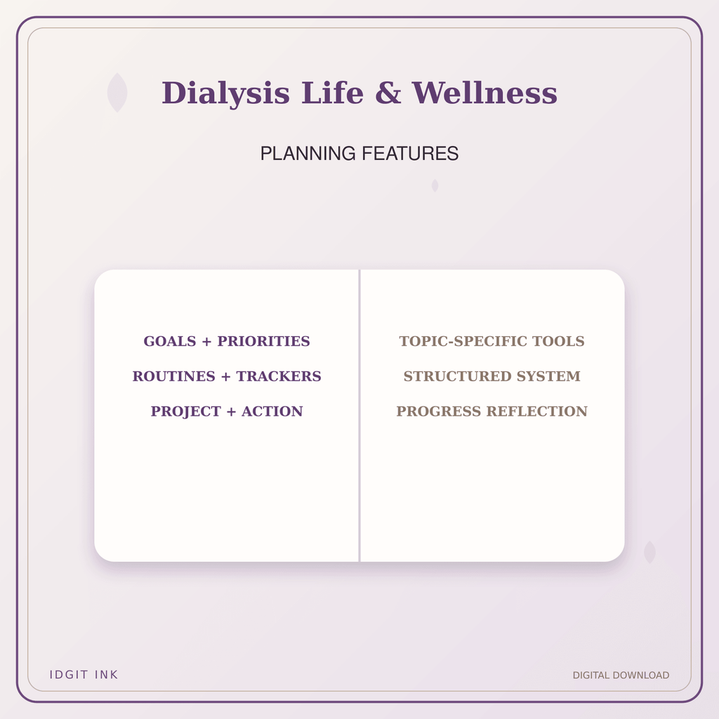Idgit Ink Dialysis Life & Wellness deluxe journal and planner bundle — planner organization and planning features