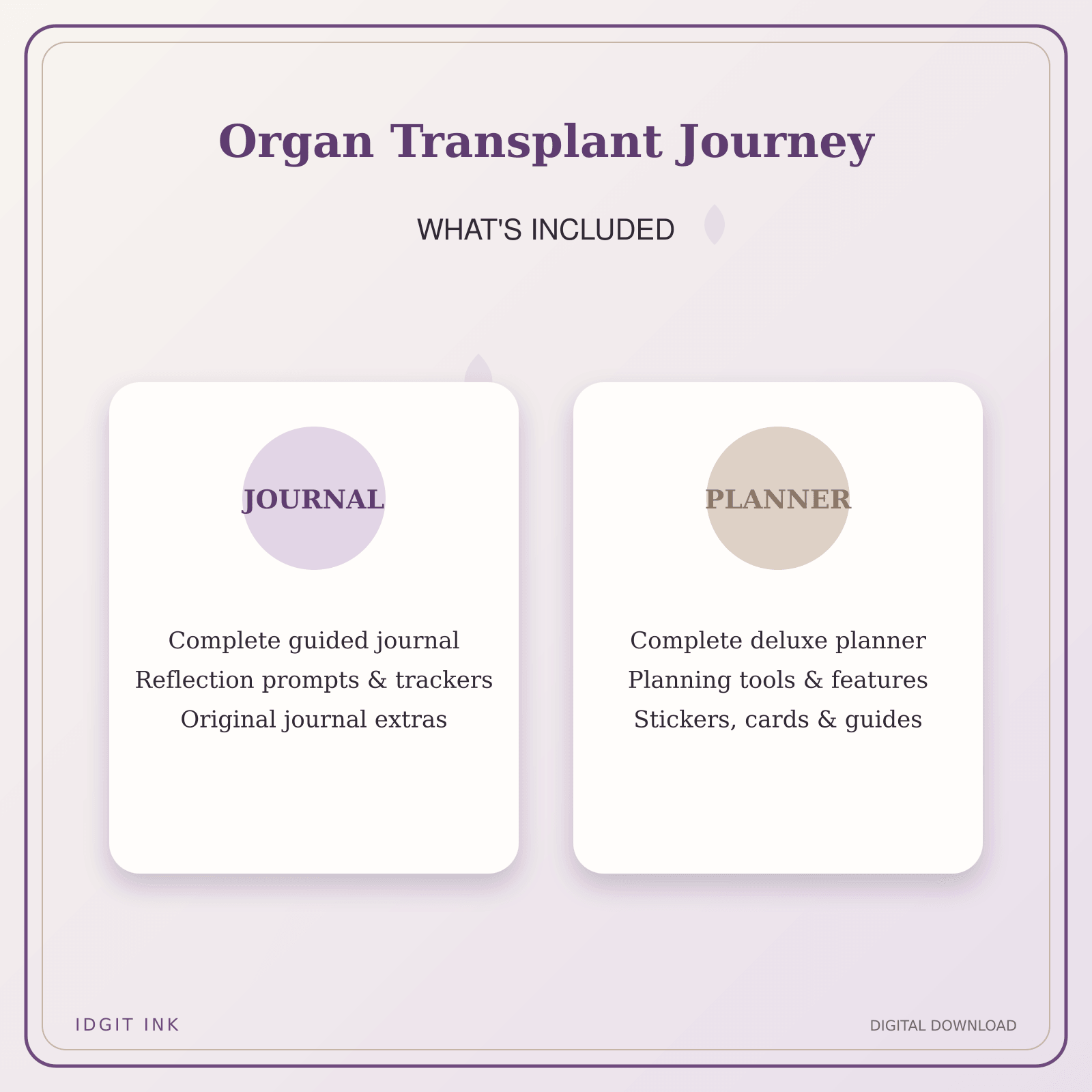 Idgit Ink Organ Transplant Journey deluxe journal and planner bundle — complete journal and planner bundle contents