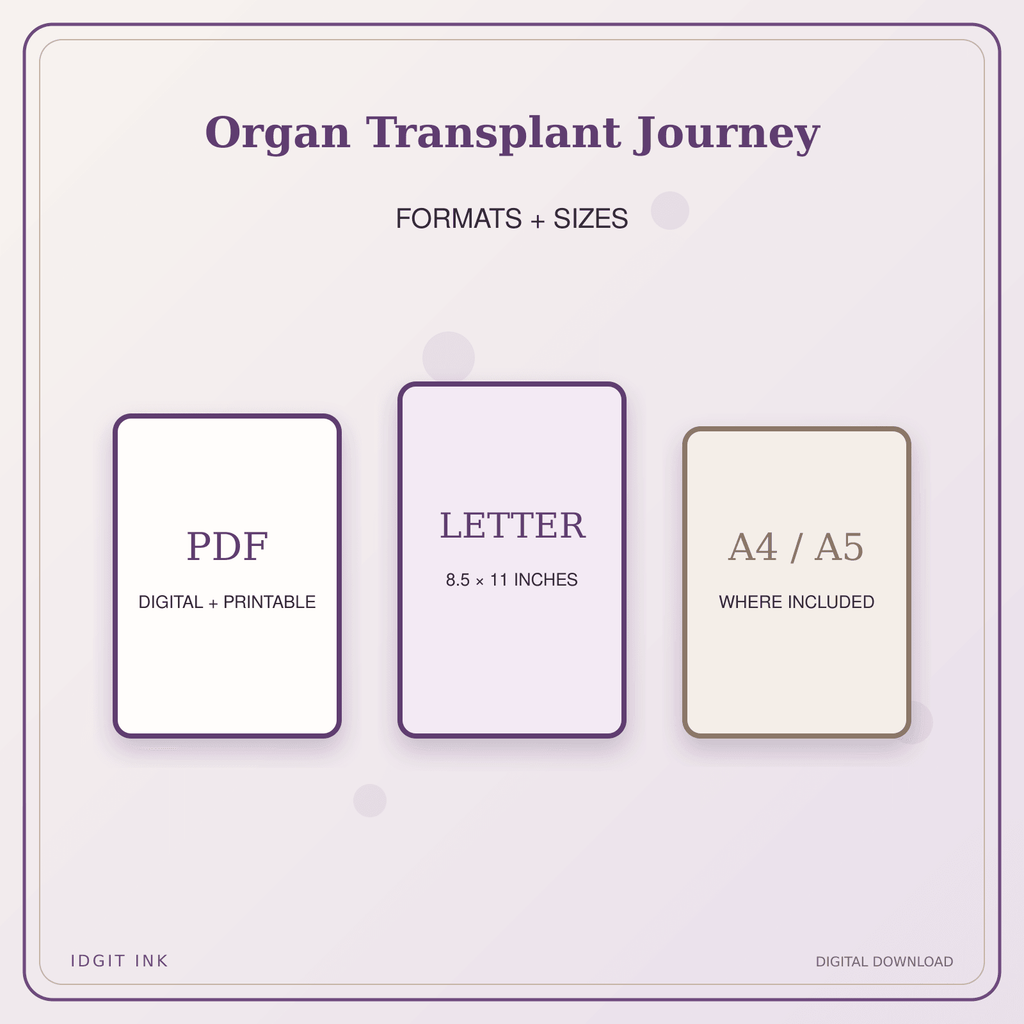 Idgit Ink Organ Transplant Journey deluxe journal and planner bundle — digital formats and available page sizes