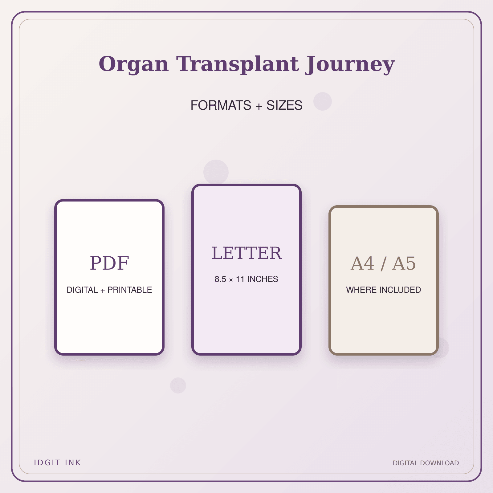 Idgit Ink Organ Transplant Journey deluxe journal and planner bundle — digital formats and available page sizes