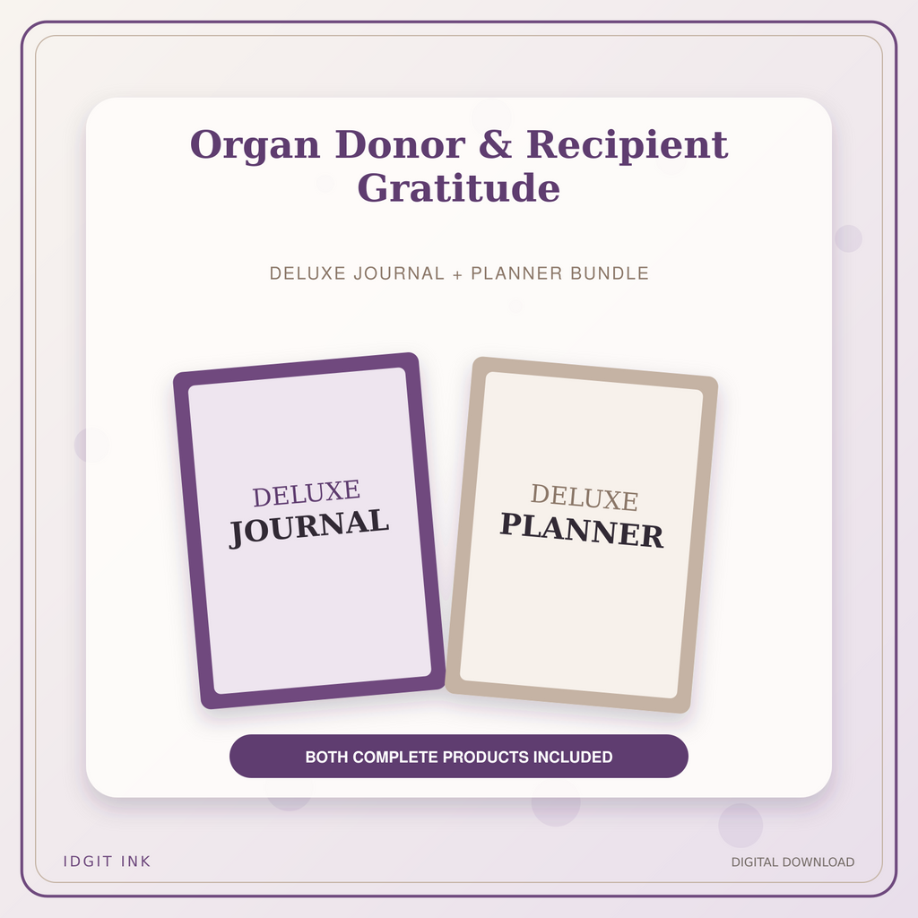 Idgit Ink Organ Donor & Recipient Gratitude deluxe journal and planner bundle — primary bundle cover showing both deluxe products