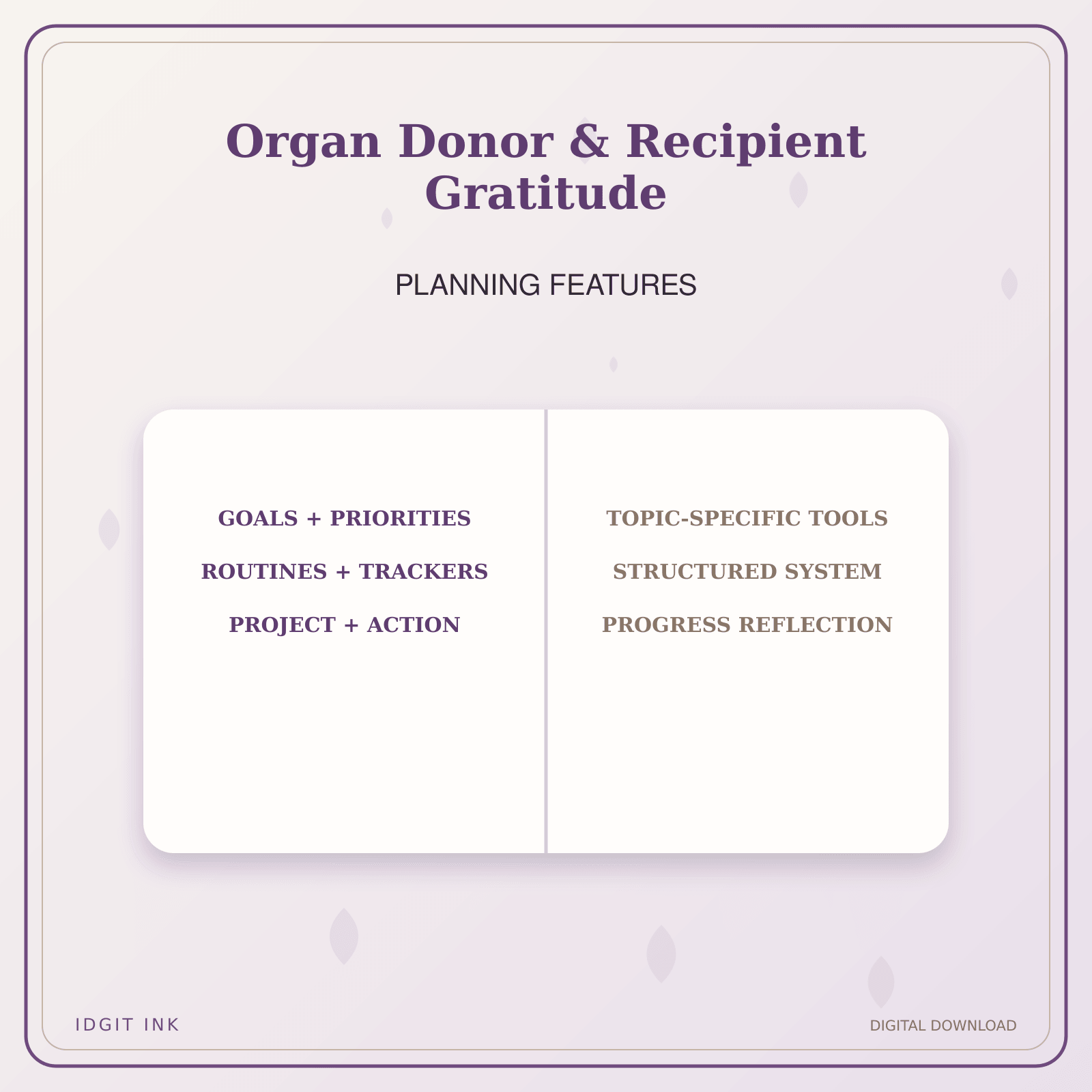 Idgit Ink Organ Donor & Recipient Gratitude deluxe journal and planner bundle — planner organization and planning features