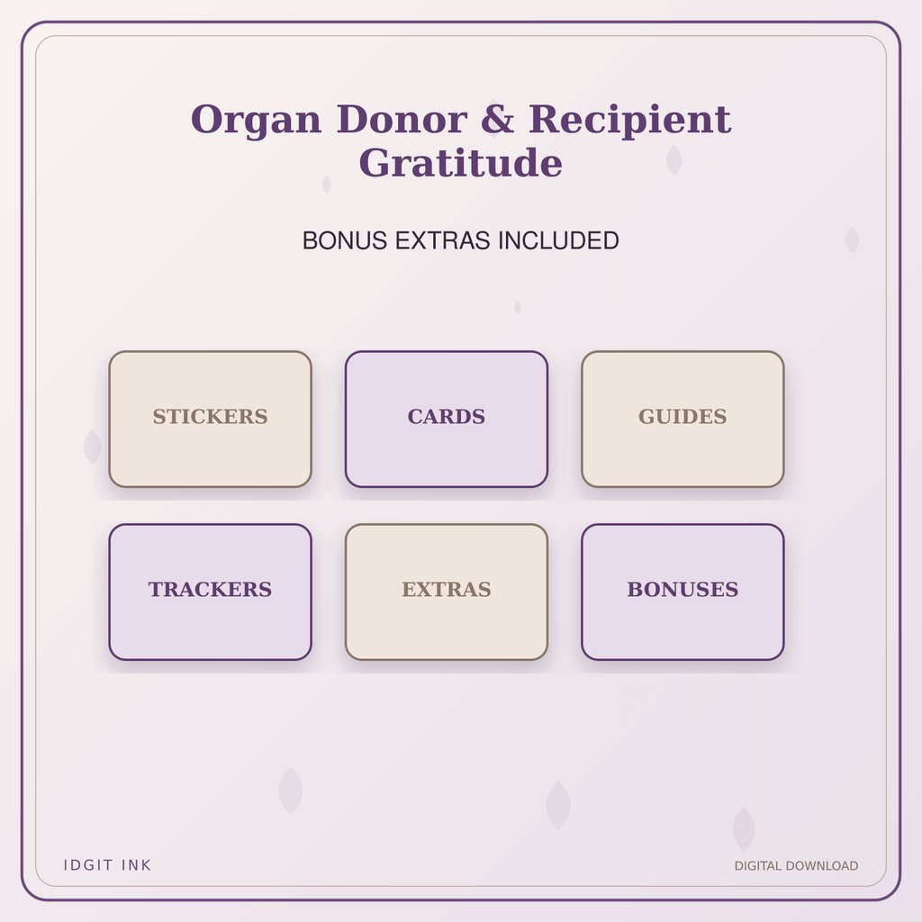 Idgit Ink Organ Donor & Recipient Gratitude deluxe journal and planner bundle — included digital stickers and cards
