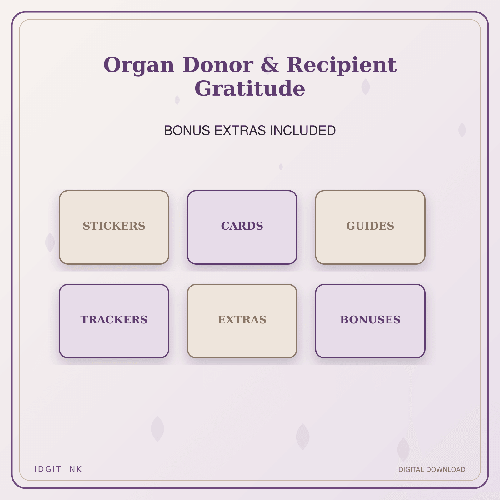 Idgit Ink Organ Donor & Recipient Gratitude deluxe journal and planner bundle — included digital stickers and cards