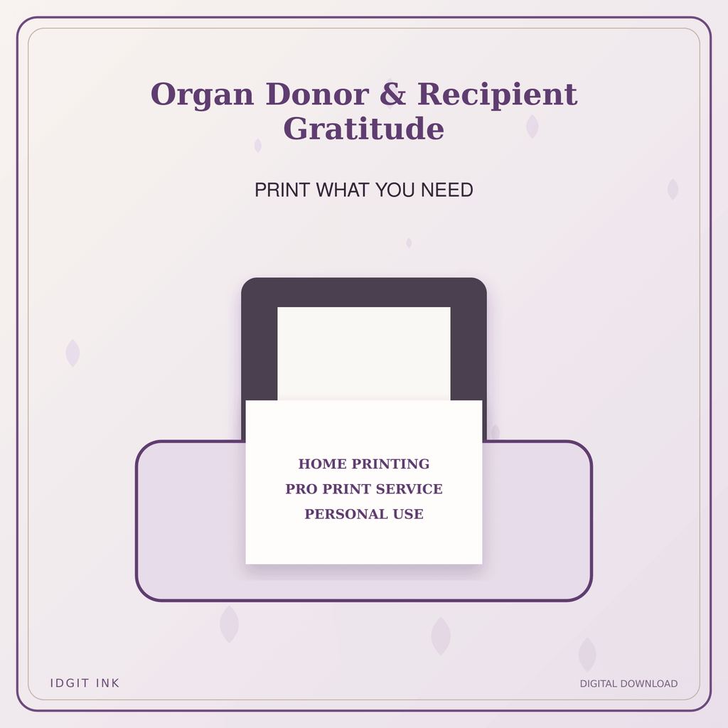 Idgit Ink Organ Donor & Recipient Gratitude deluxe journal and planner bundle — home and professional printing information