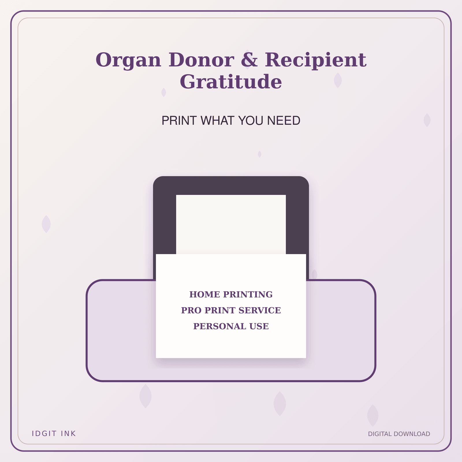 Idgit Ink Organ Donor & Recipient Gratitude deluxe journal and planner bundle — home and professional printing information
