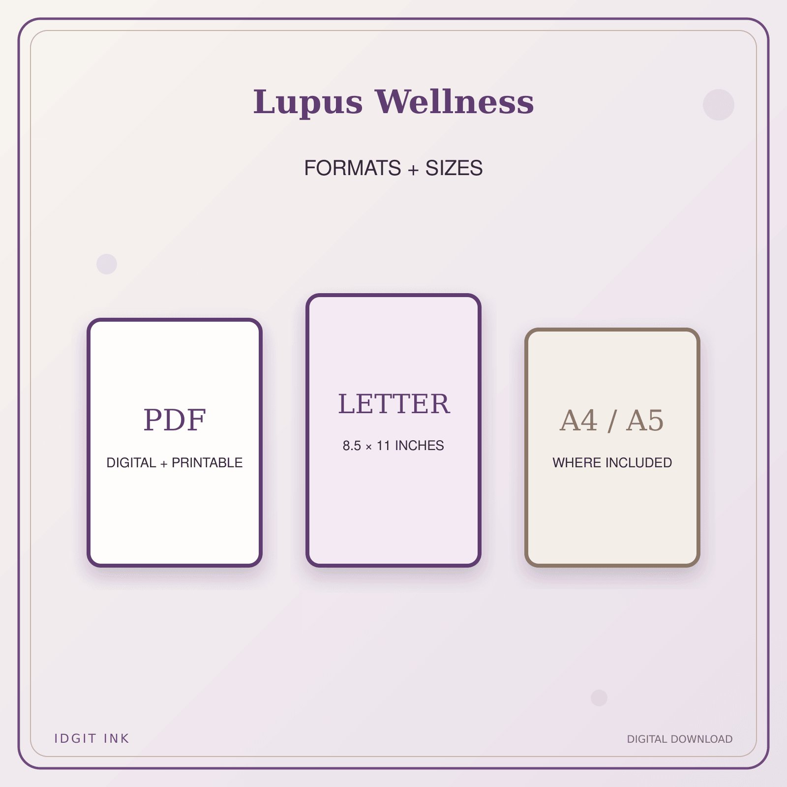 Idgit Ink Lupus Wellness deluxe journal and planner bundle — digital formats and available page sizes