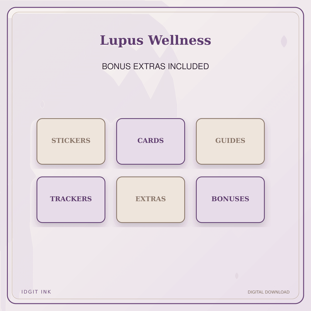 Idgit Ink Lupus Wellness deluxe journal and planner bundle — included digital stickers and cards
