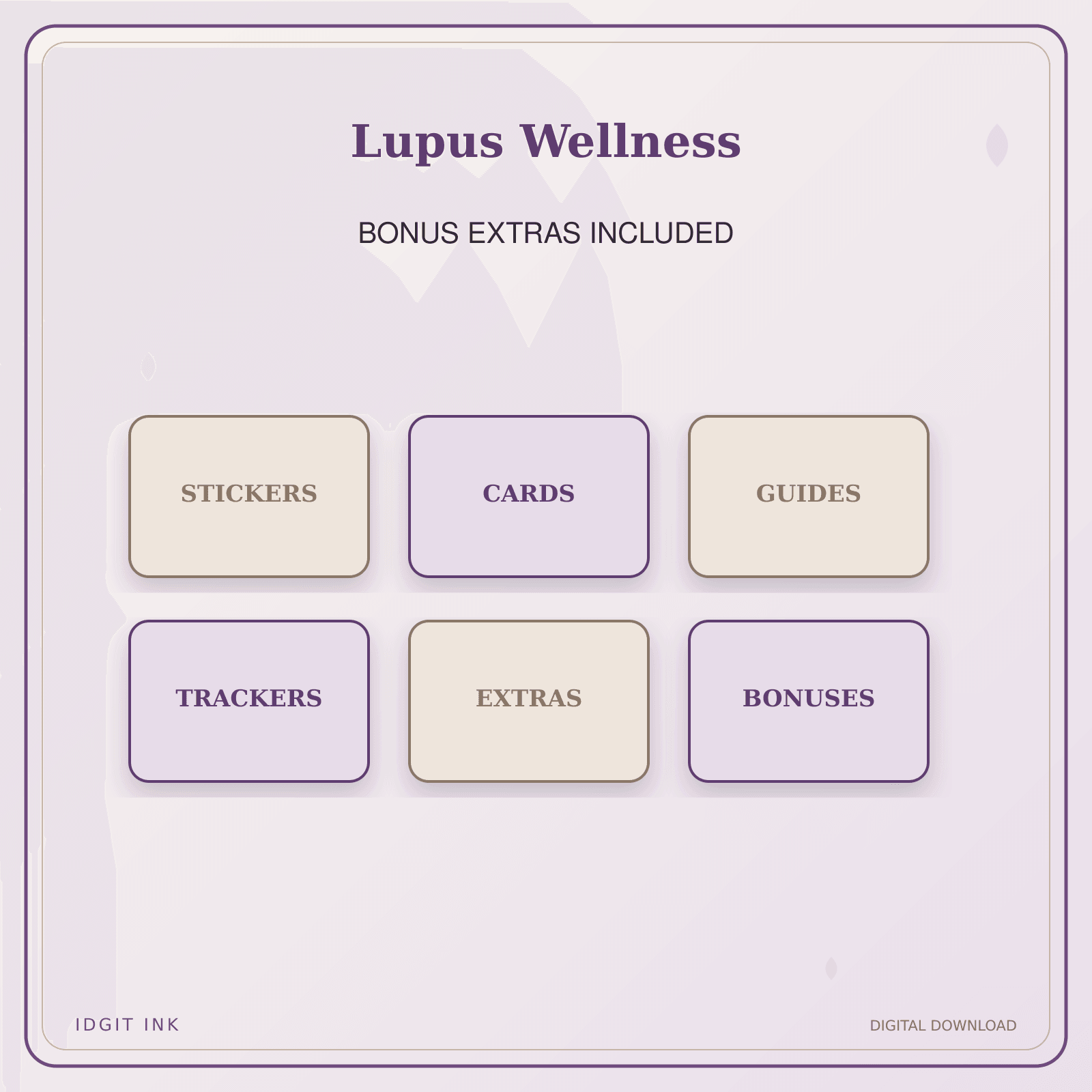 Idgit Ink Lupus Wellness deluxe journal and planner bundle — included digital stickers and cards