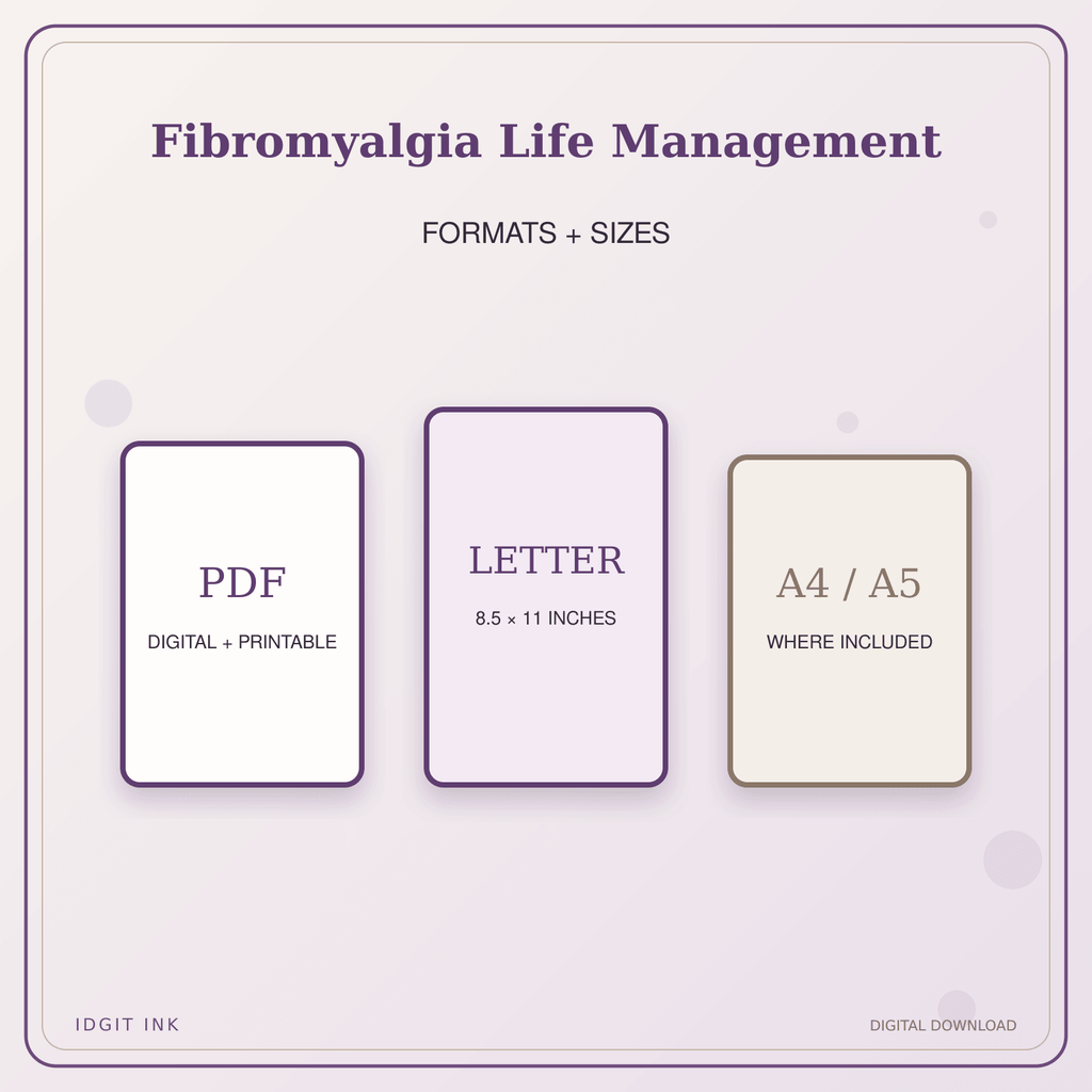 Idgit Ink Fibromyalgia Life Management deluxe journal and planner bundle — digital formats and available page sizes