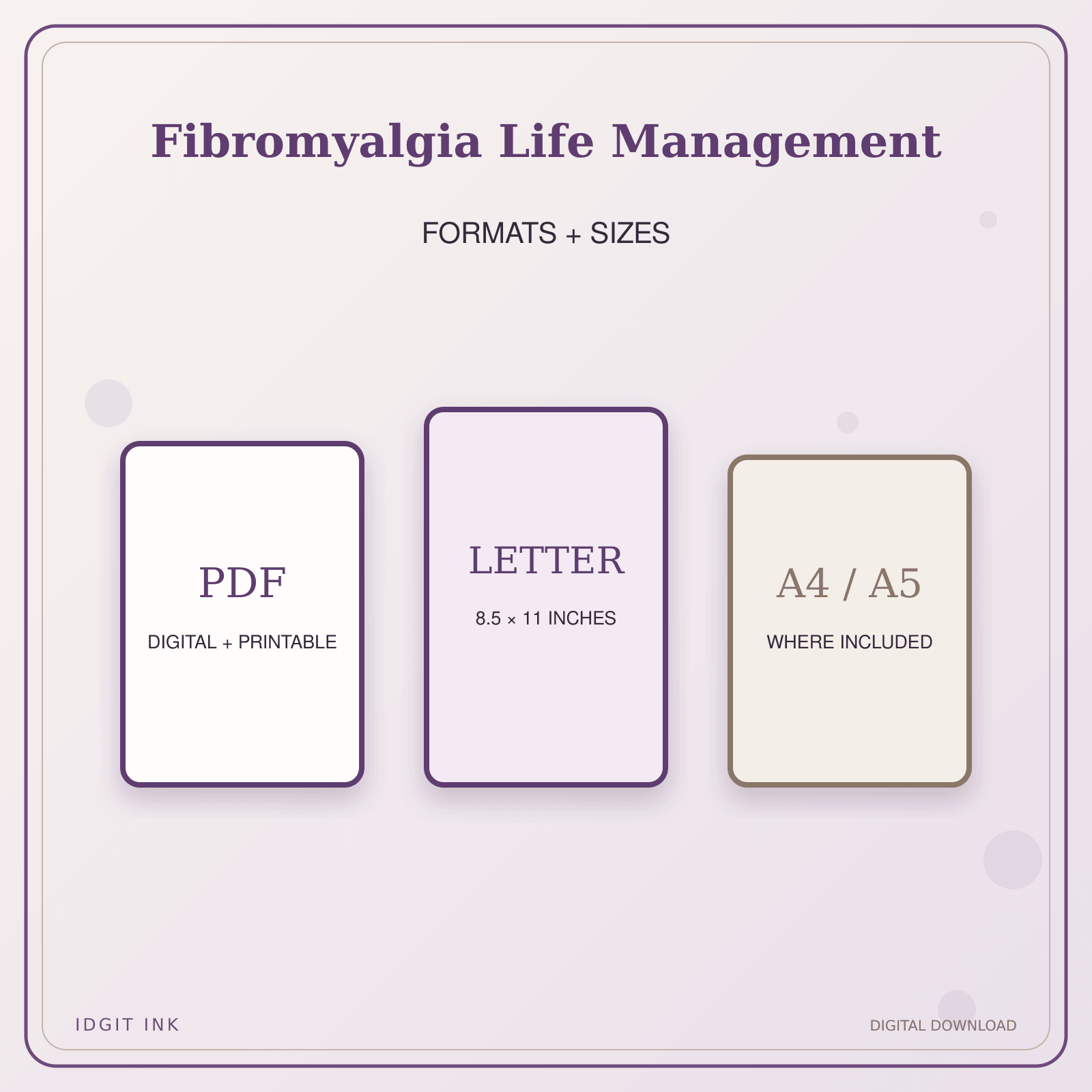 Idgit Ink Fibromyalgia Life Management deluxe journal and planner bundle — digital formats and available page sizes