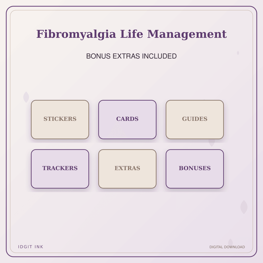 Idgit Ink Fibromyalgia Life Management deluxe journal and planner bundle — included digital stickers and cards