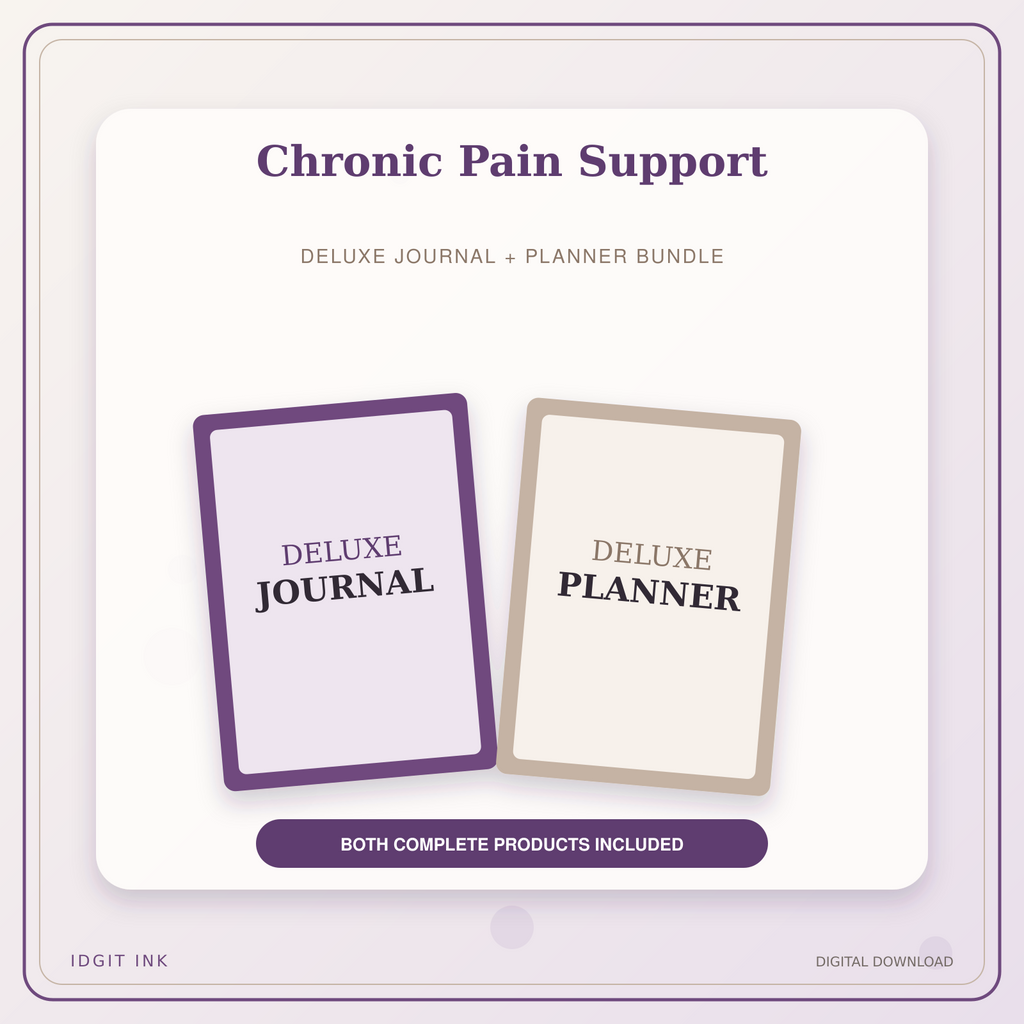 Idgit Ink Chronic Pain Support deluxe journal and planner bundle — primary bundle cover showing both deluxe products