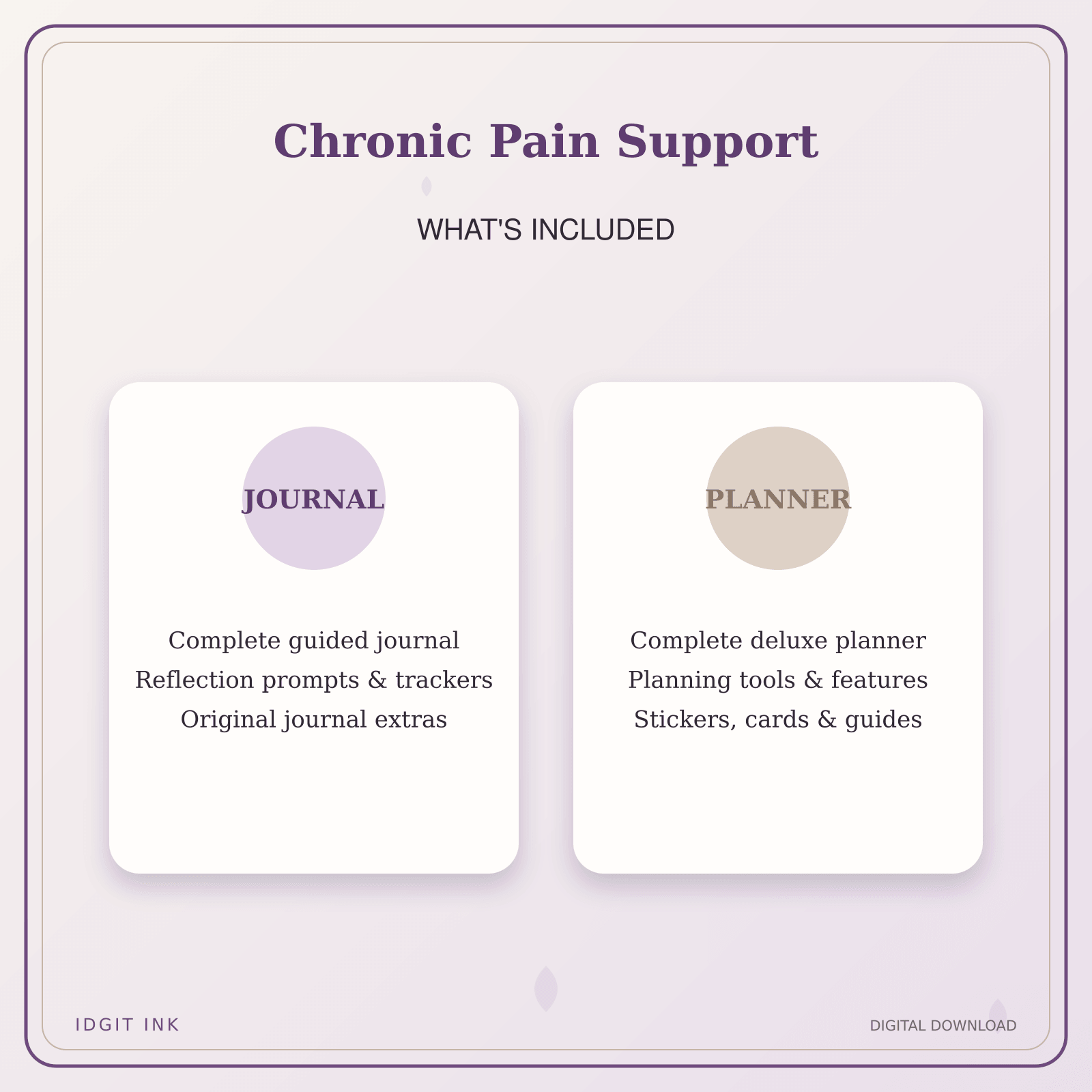 Idgit Ink Chronic Pain Support deluxe journal and planner bundle — complete journal and planner bundle contents